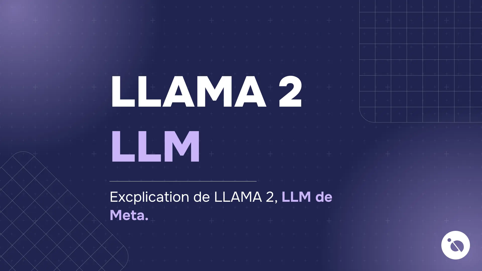 fond violet sombre avec texte llama 2 llm et sous-texte explication de meta