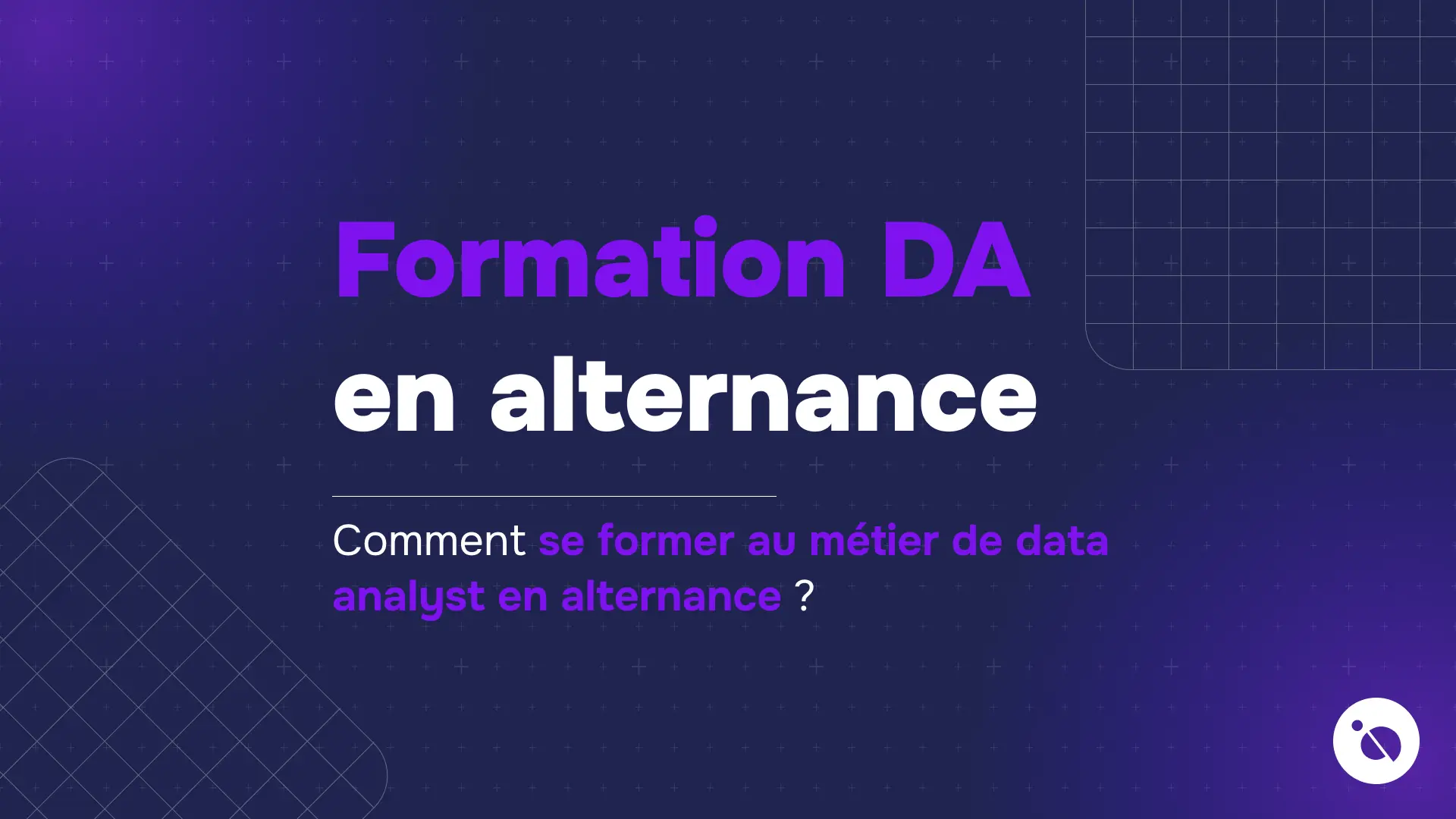 titre formation da en alternance en violet et blanc suivie d’une question sur le métier data analyst sur fond bleu nuit