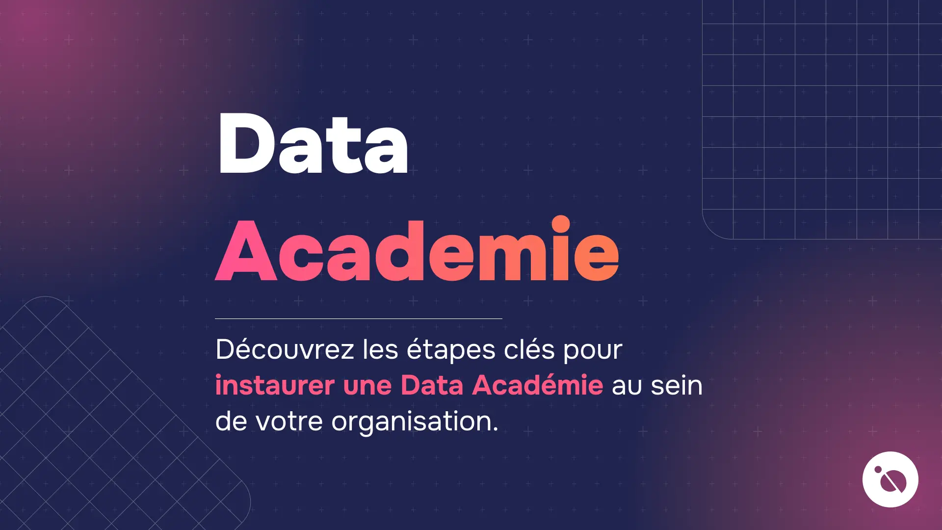 titre data académie en dégradé orangé sur fond bleu nuit avec motifs de grille et texte d’accroche