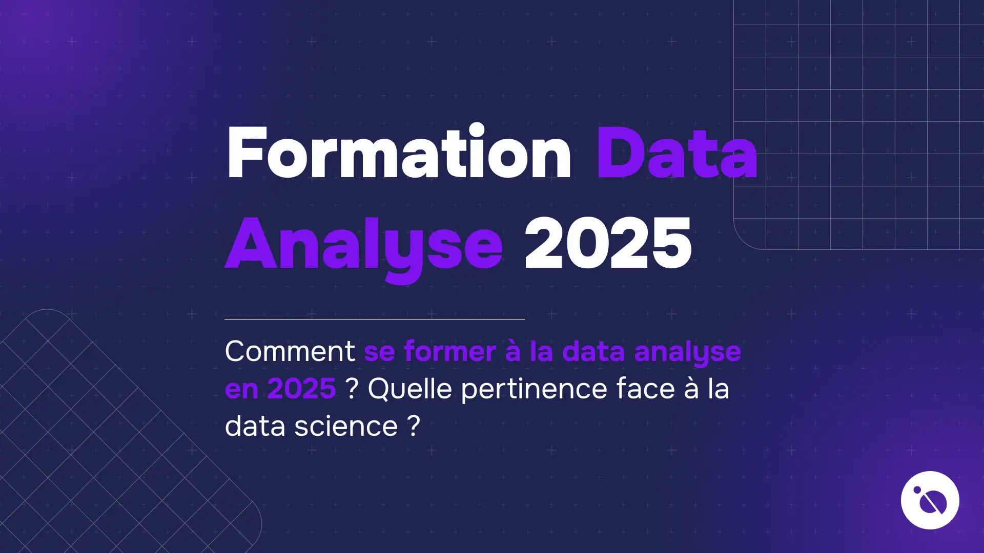 fond violet sombre affichant le titre formation data analyse 2025 suivi d'une question sur la formation