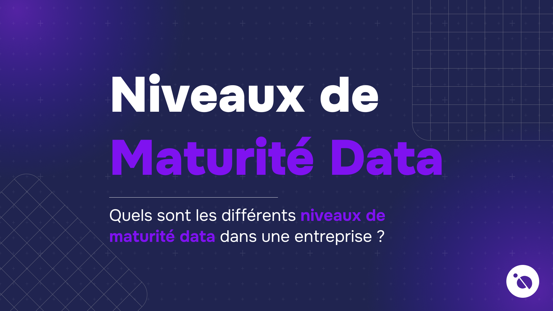 texte blanc et violet sur fond bleu nuit présentant les niveaux de maturité data d'entreprise