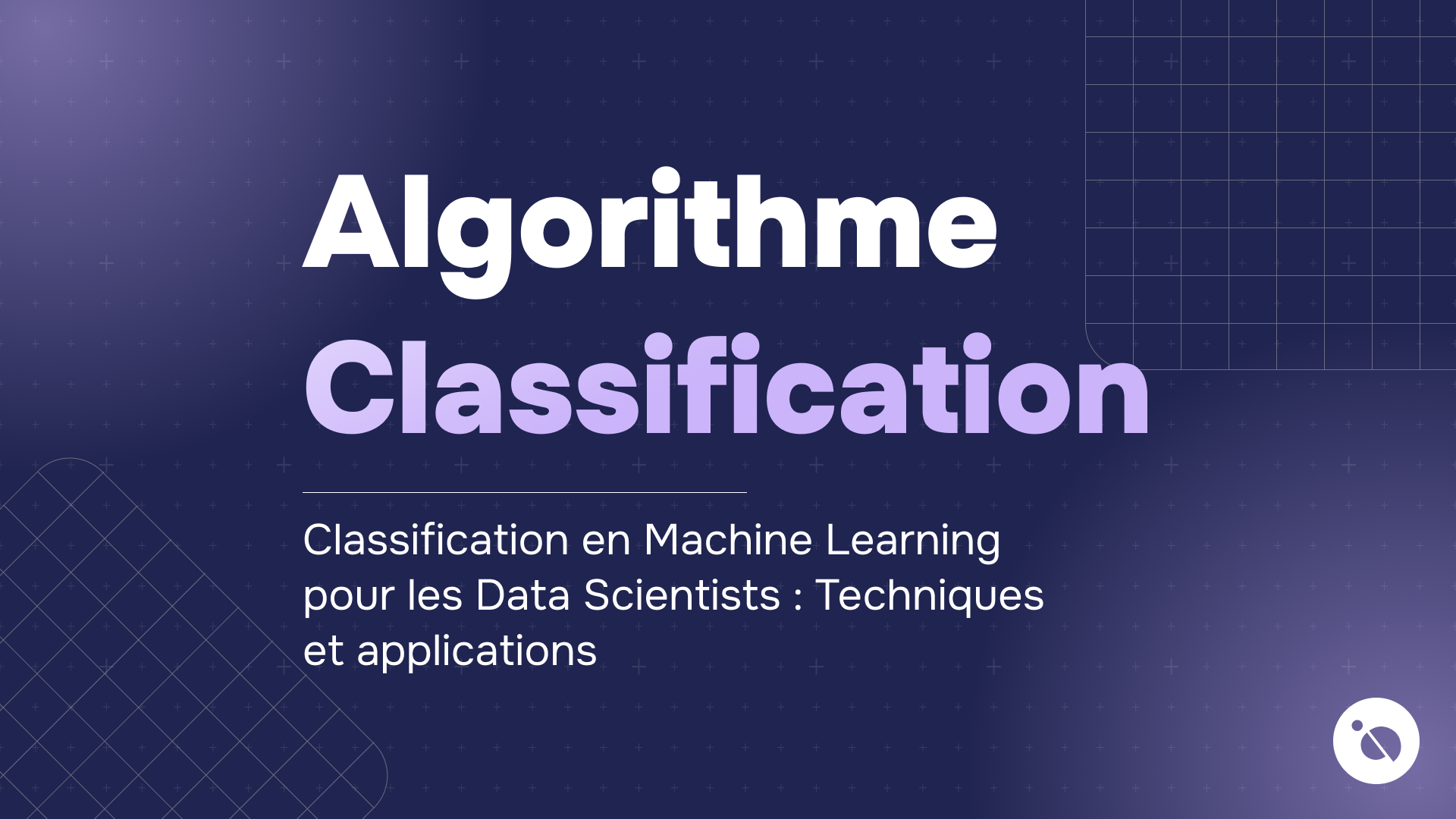 fond dégradé bleu violet avec titre "algorithme classification" et sous-texte machine learning