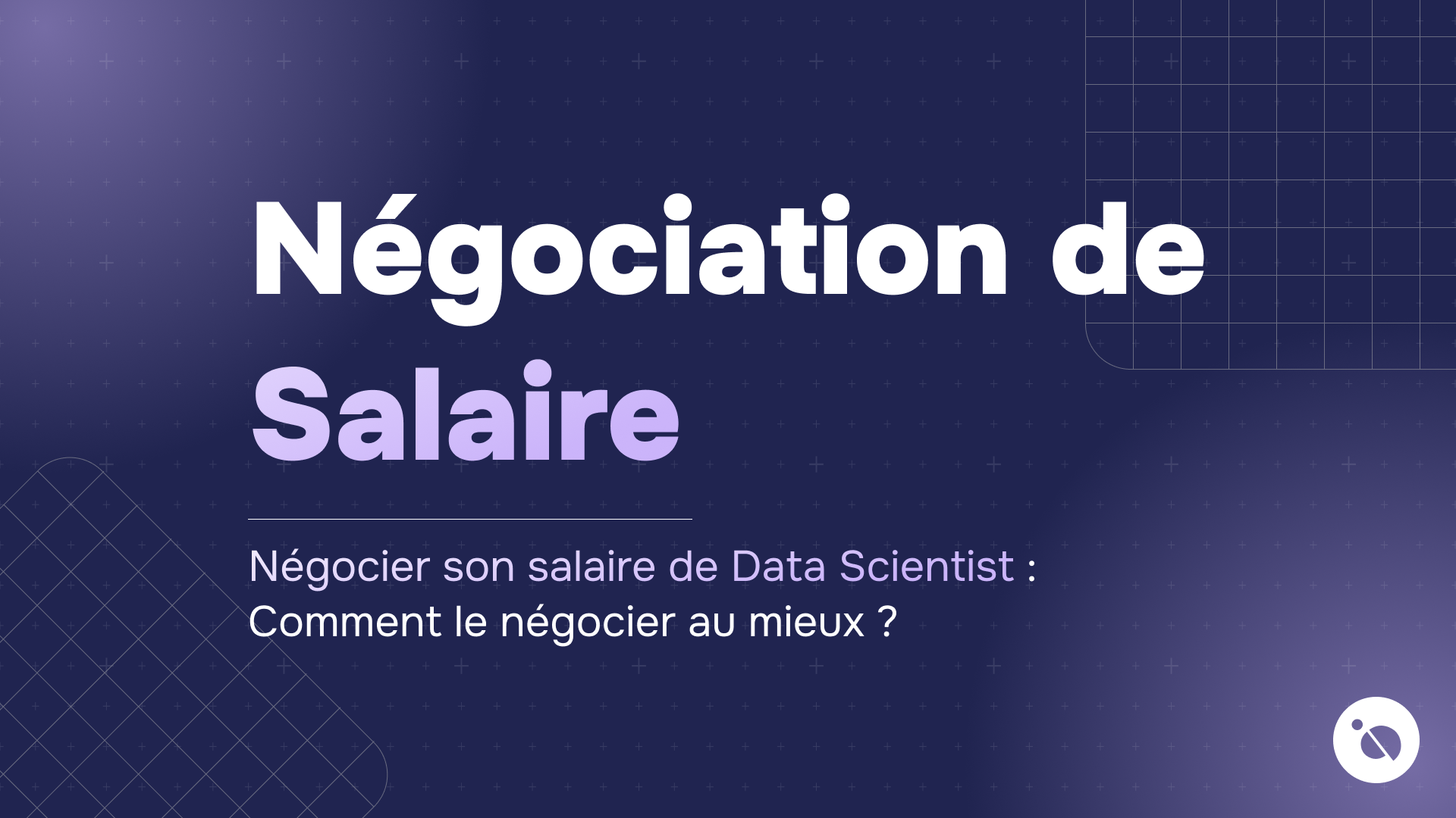titre négociation de salaire pour data scientist sur fond violet à motifs géométriques