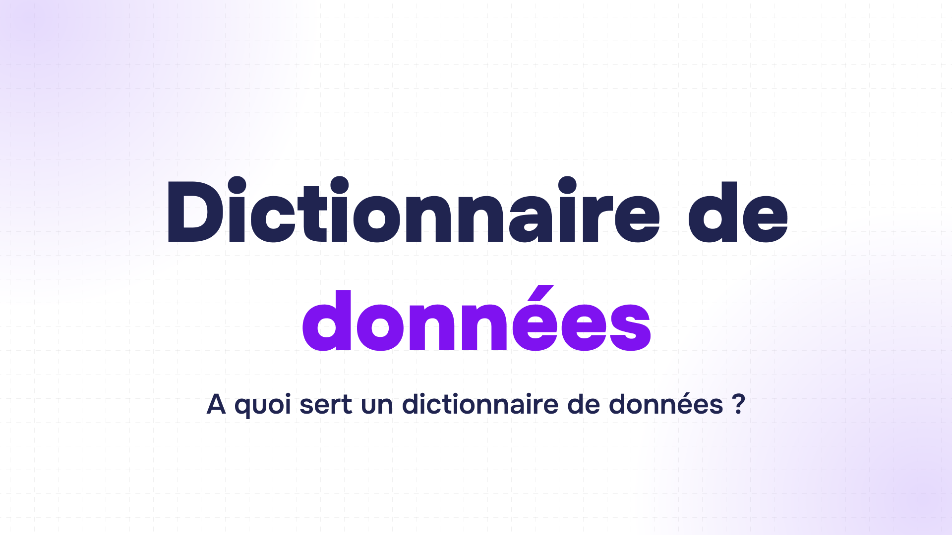titre de diapositive présentant dictionnaire de données en bleu et violet sur fond clair quadrillé