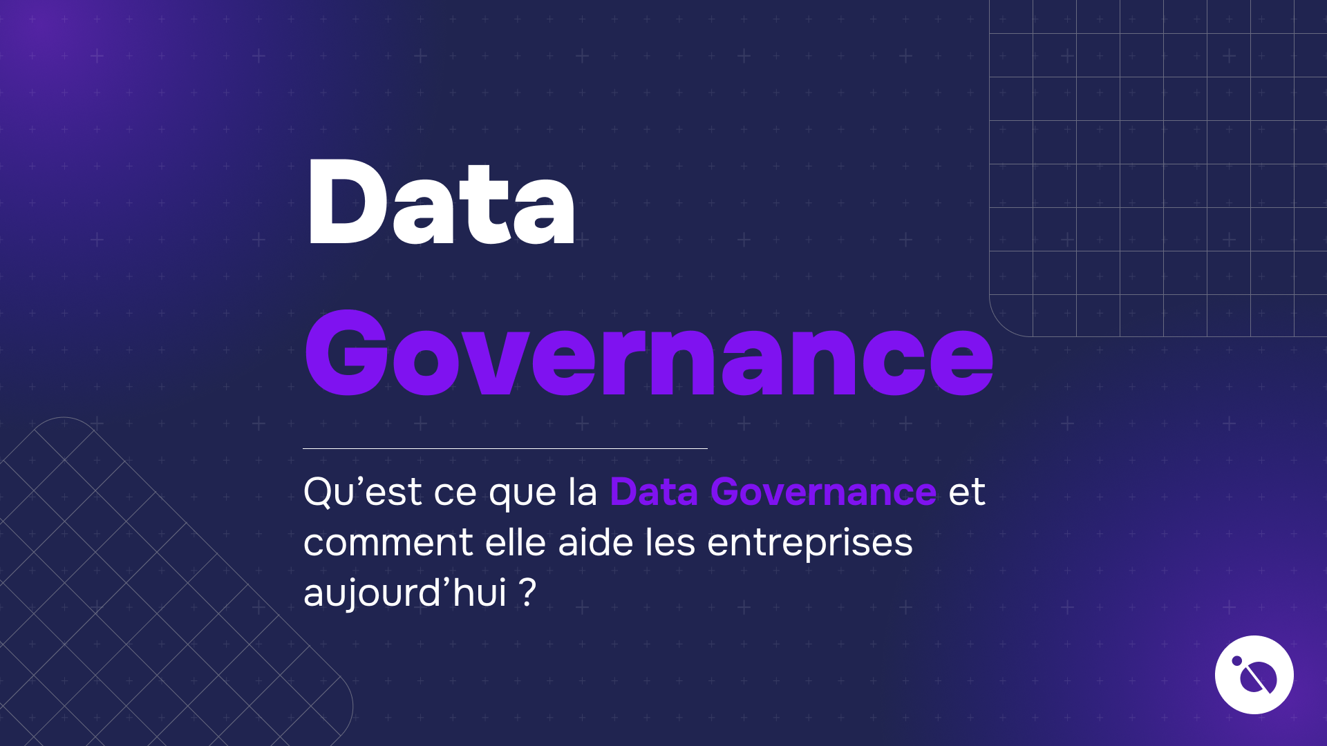 fond bleu nuit quadrillé affichant data governance en blanc et violet et question sur son utilité en entreprise