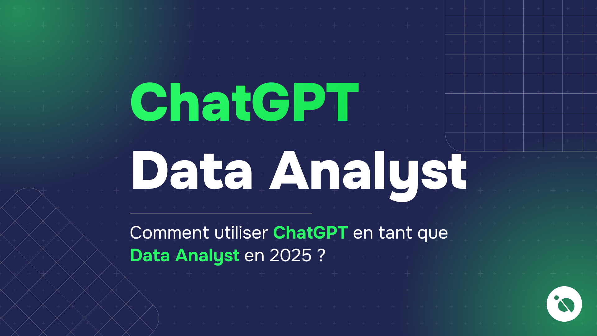 bannière bleu foncé et vert affichant chatgpt data analyst et interrogeant sur son usage en 2025