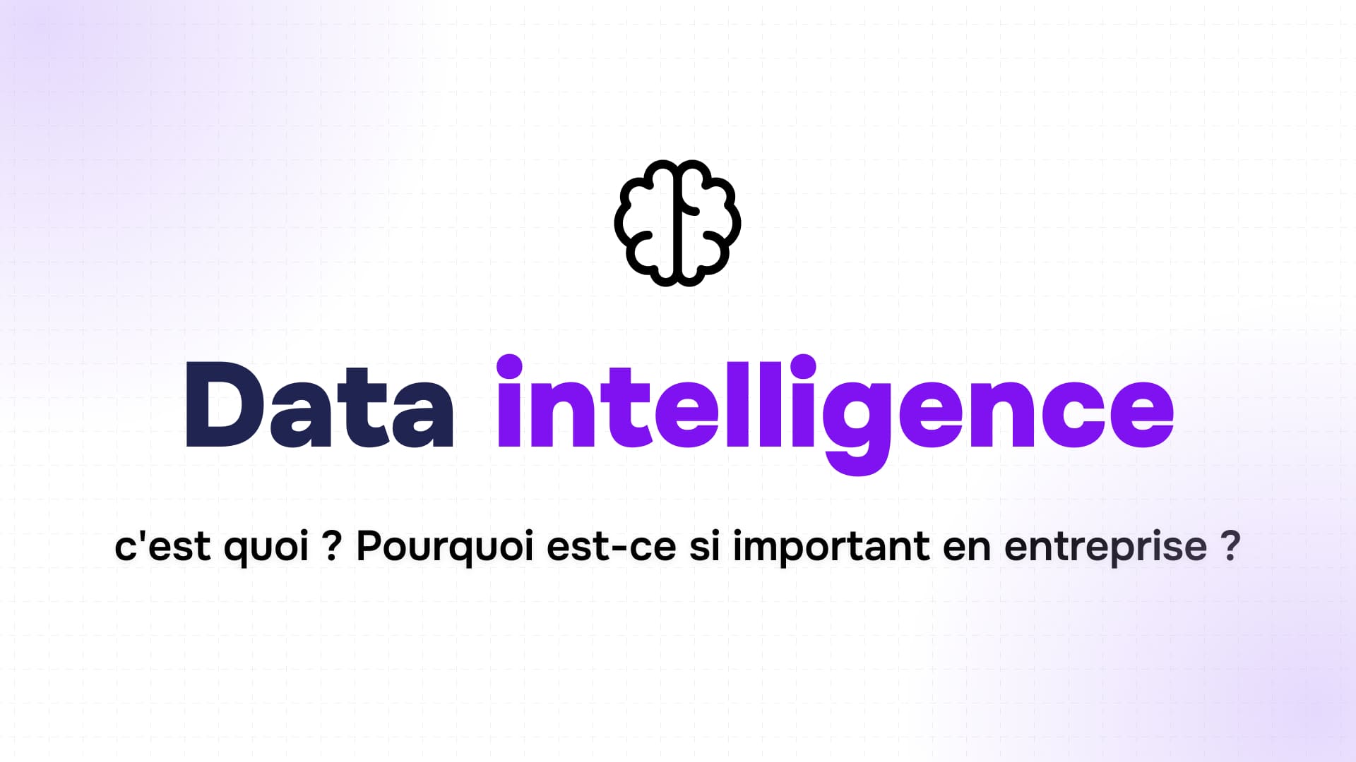 titre data intelligence en bleu et violet sous une icône de cerveau noir sur fond blanc quadrillé