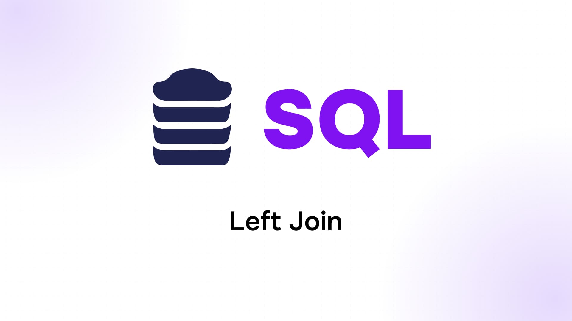 logo sql violet avec icône de pile de données bleu foncé et mention left join