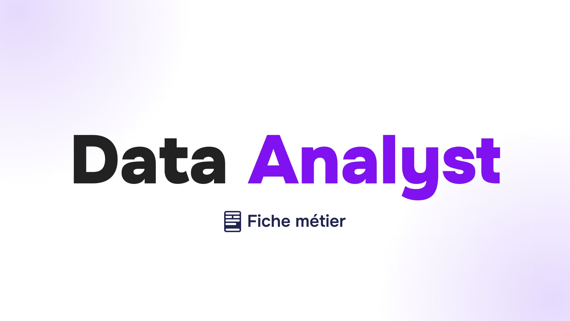 titre data en noir et analyst en violet sur fond clair avec icône de fiche métier