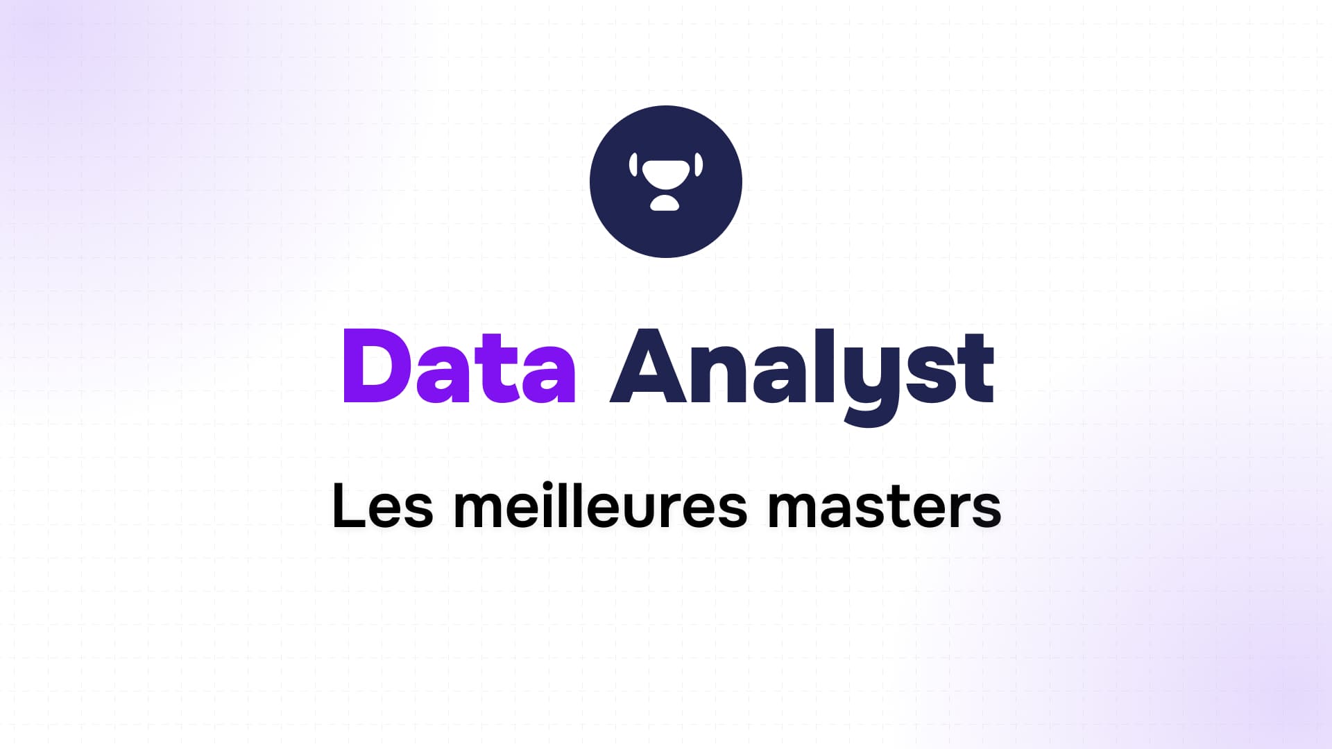 Trophée et titre data analyst en violet et bleu marine avec le sous-titre les meilleures masters