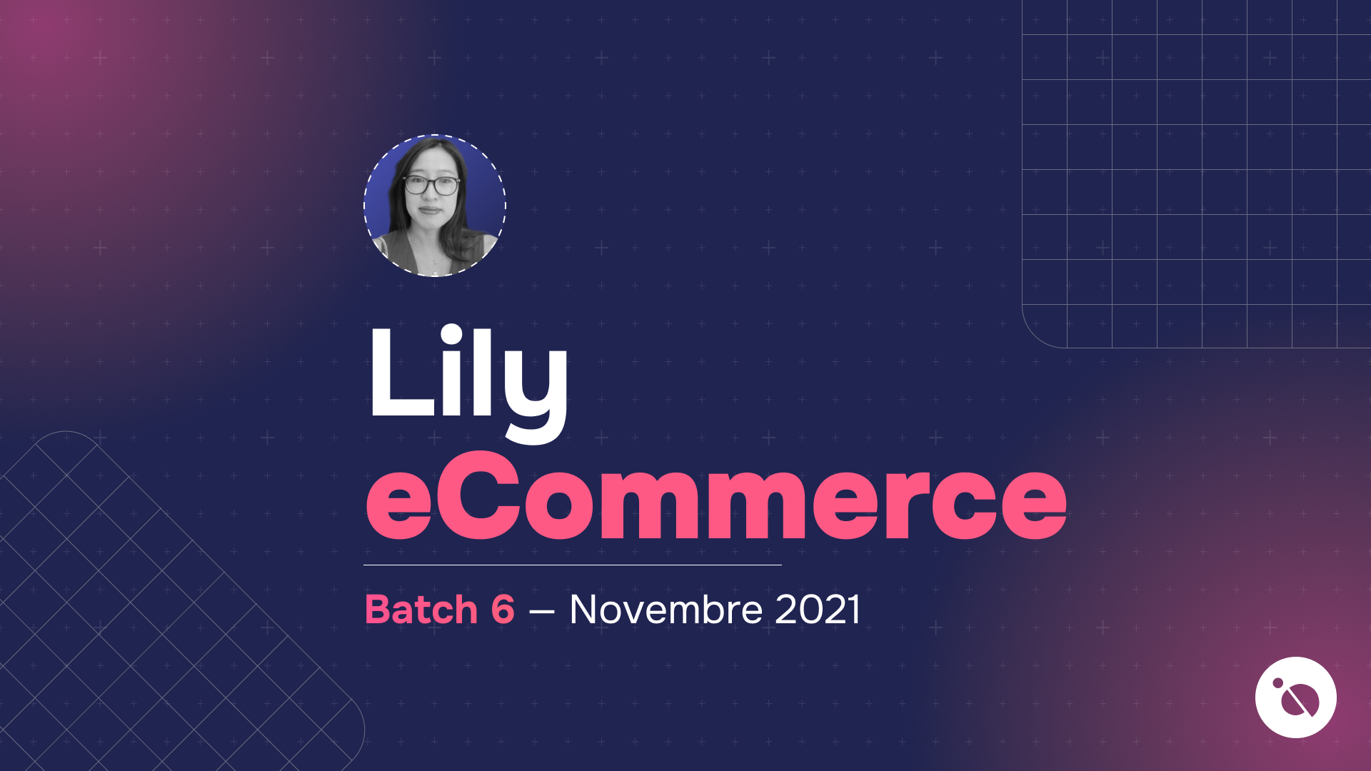 portrait de lily sur fond bleu sombre avec titre eCommerce et mention batch 6 novembre 2021