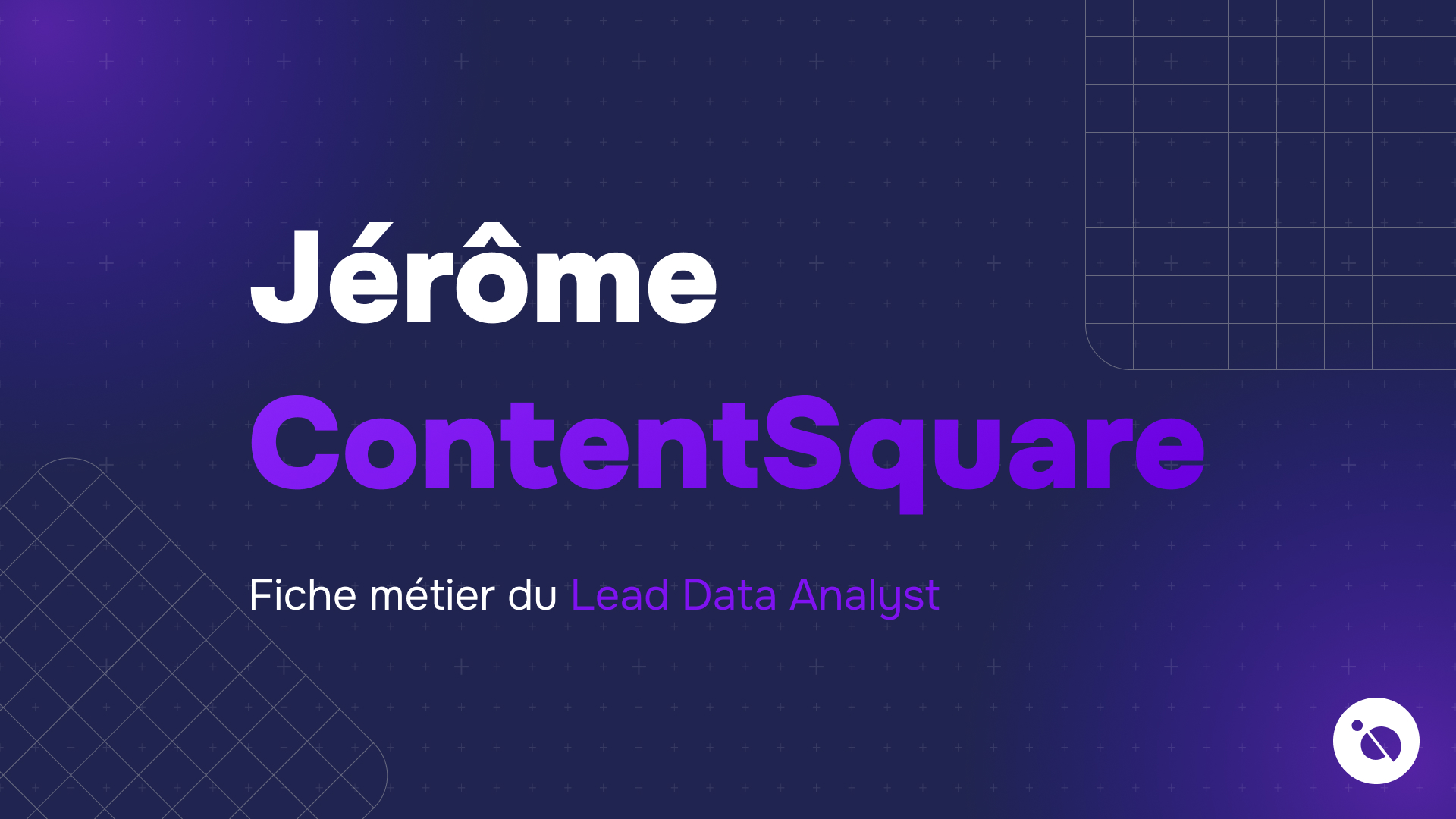 fond bleu violet avec nom jerôme contentsquare et titre fiche métier lead data analyst