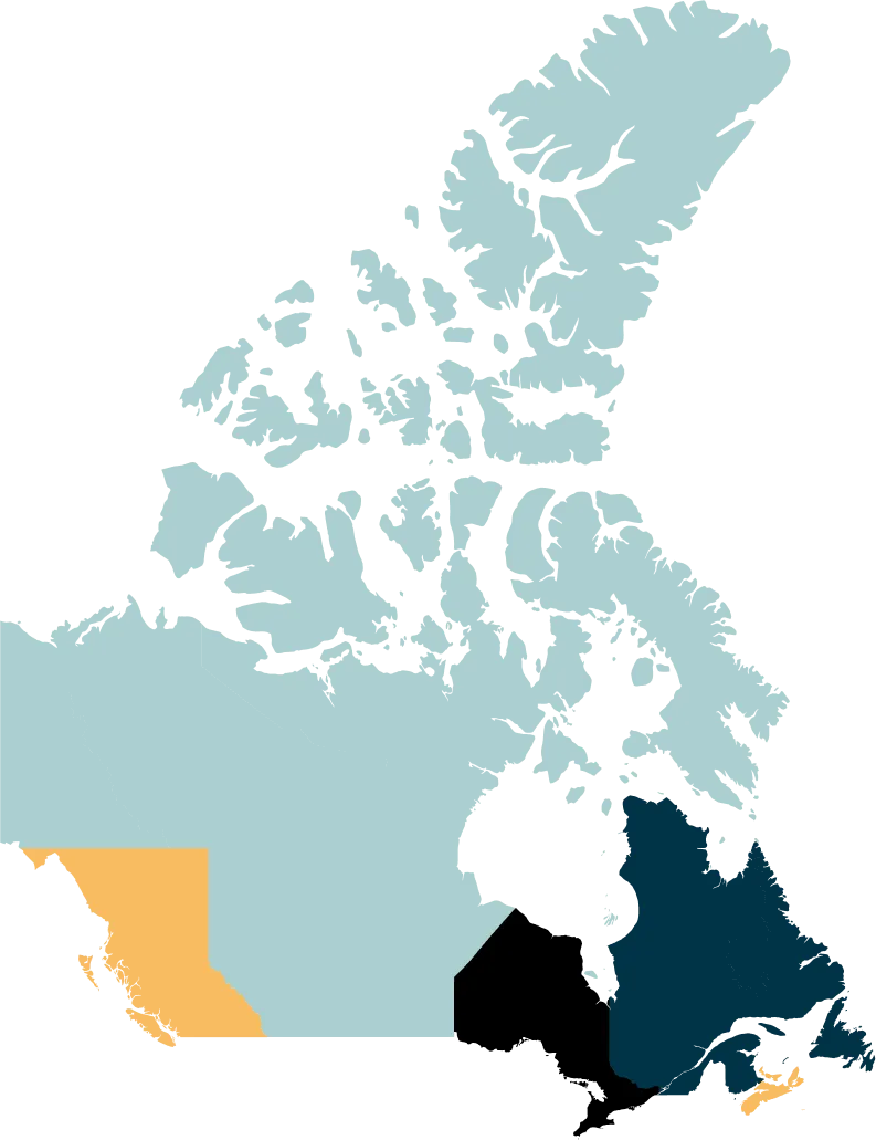 Map of Canada and regions for Living Reef.