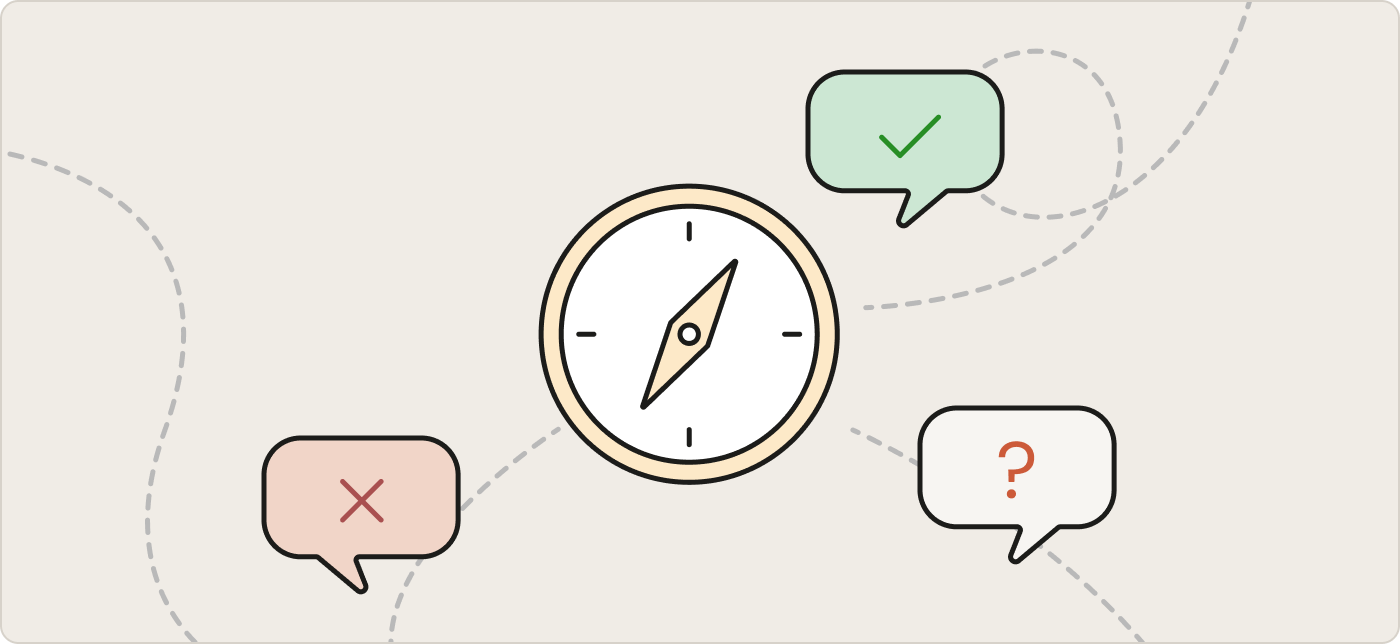 A signpost with dotted line directions coming out of the arrows