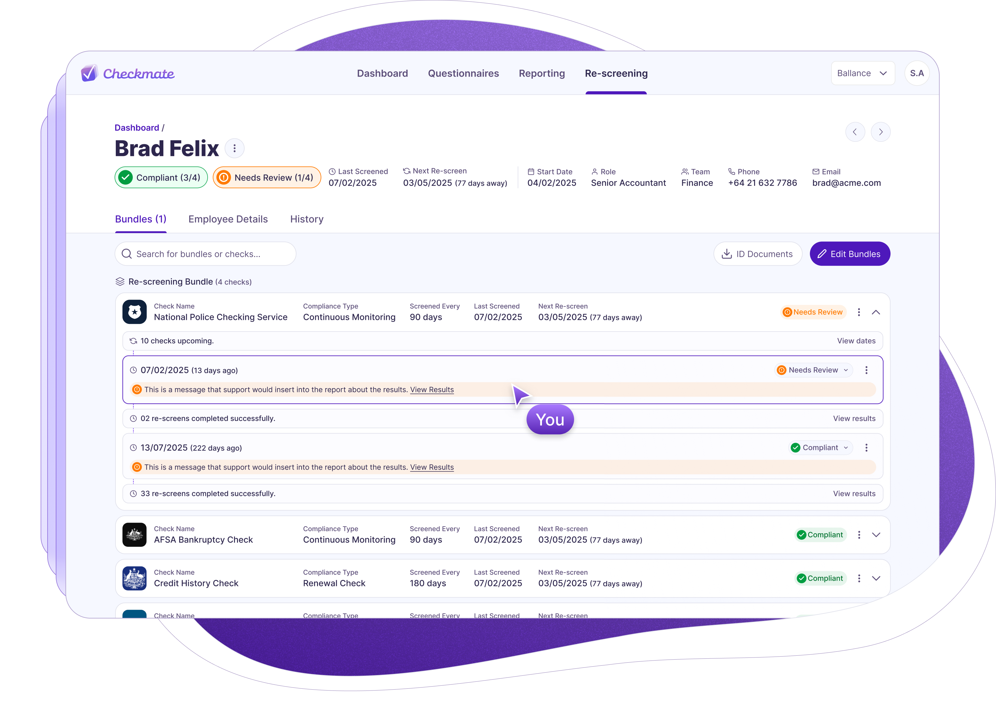 Compliance dashboard UI