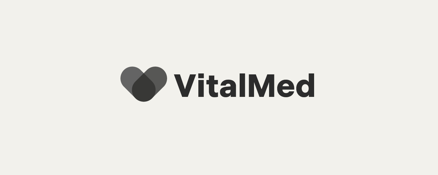 Logo VitalMed mit zwei sich überlagernden Formen statt medizinischem Klischee