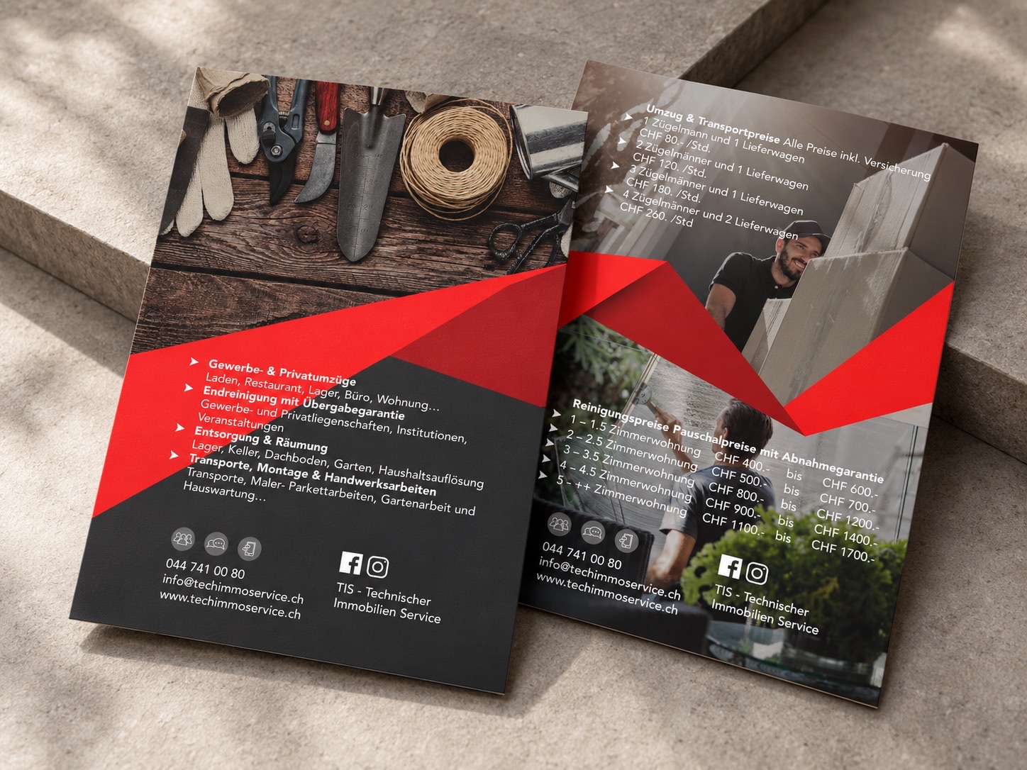 TIS Flyer im Format A5, Vorder- und Rückseite