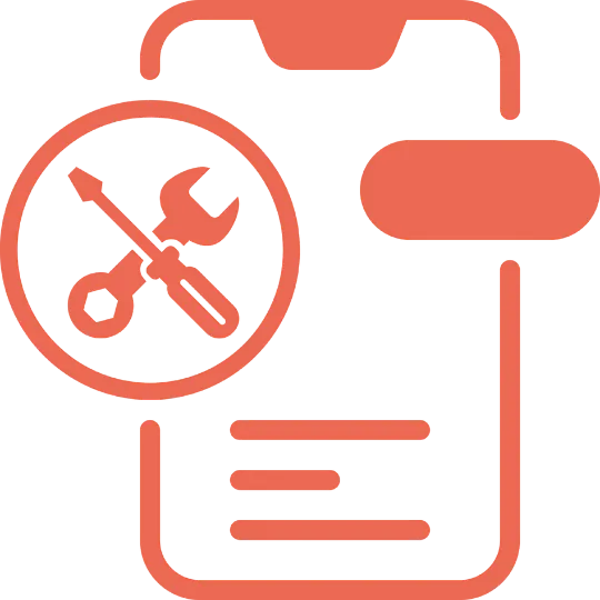 Illustration of a hand holding a smartphone showing maintenance updates with a wrench icon and text bubbles around it.