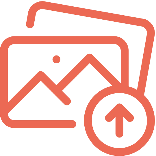 Illustration of a camera with an upward arrow symbolizing image and document uploads.