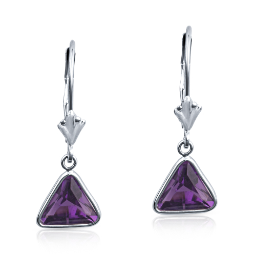 Triangular dangle earrings with purple stones