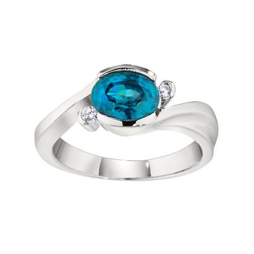 A modern ring with a blue stone