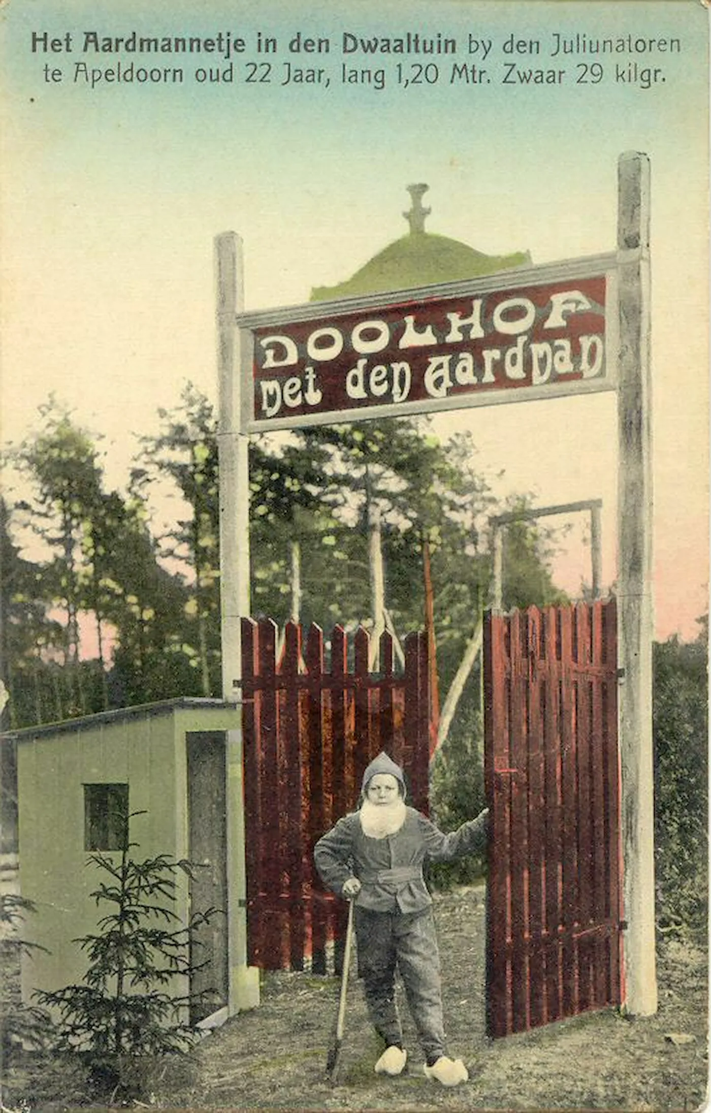 Het Aardmannetje "oud 22 jaar, lang 1,20 mtr, zwaar 29 kilgr."