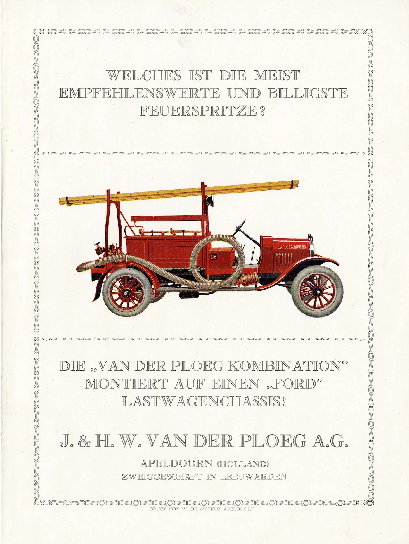 Duitstalige reclamebrochure voor een randspuit op Ford-basis, ca. 1925