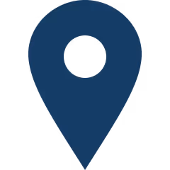 Blue location pin icon with a circular hole in the center.