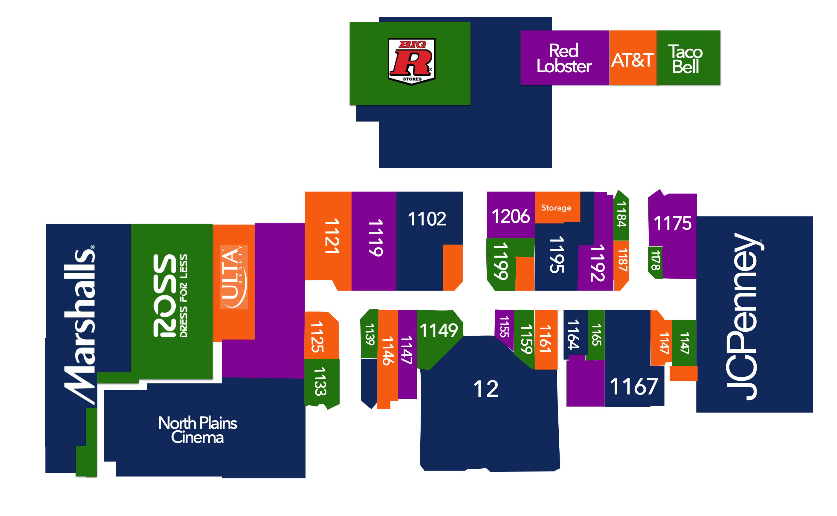 Map of the store locations in the mall