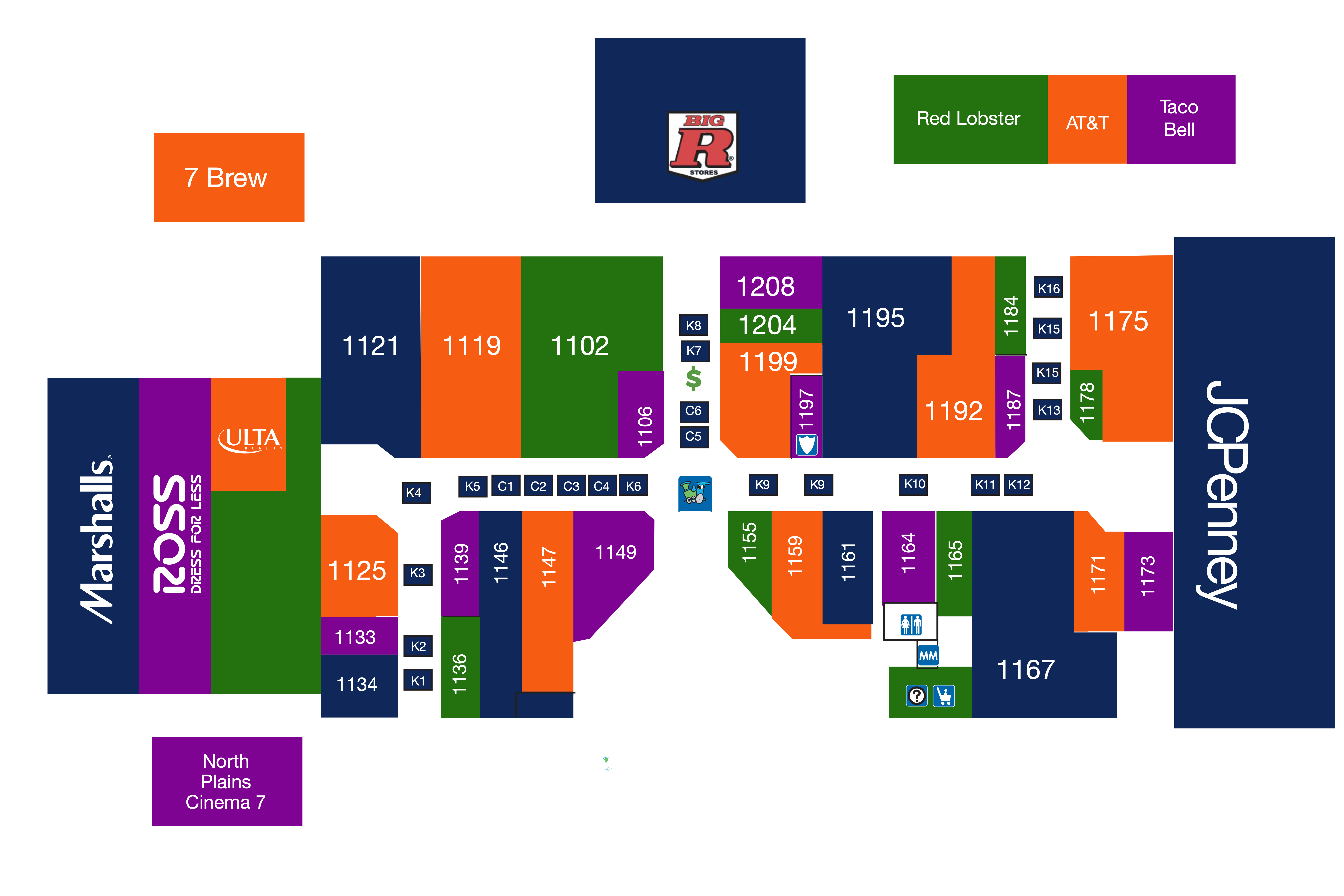 Map of the store locations in the mall