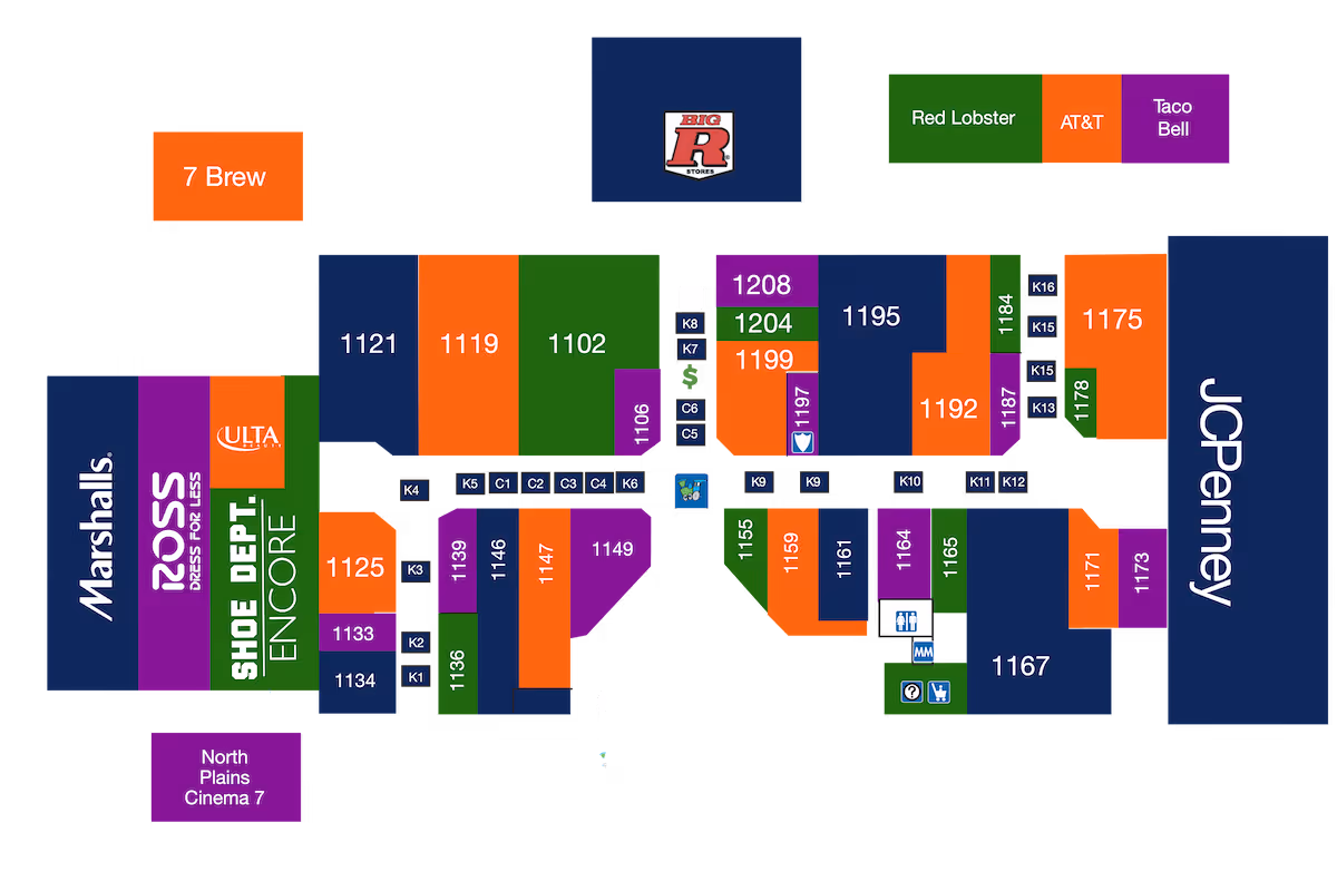 Map of the store locations in the mall