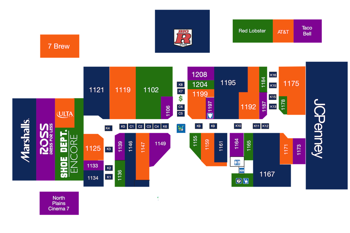 Map of the store locations in the mall