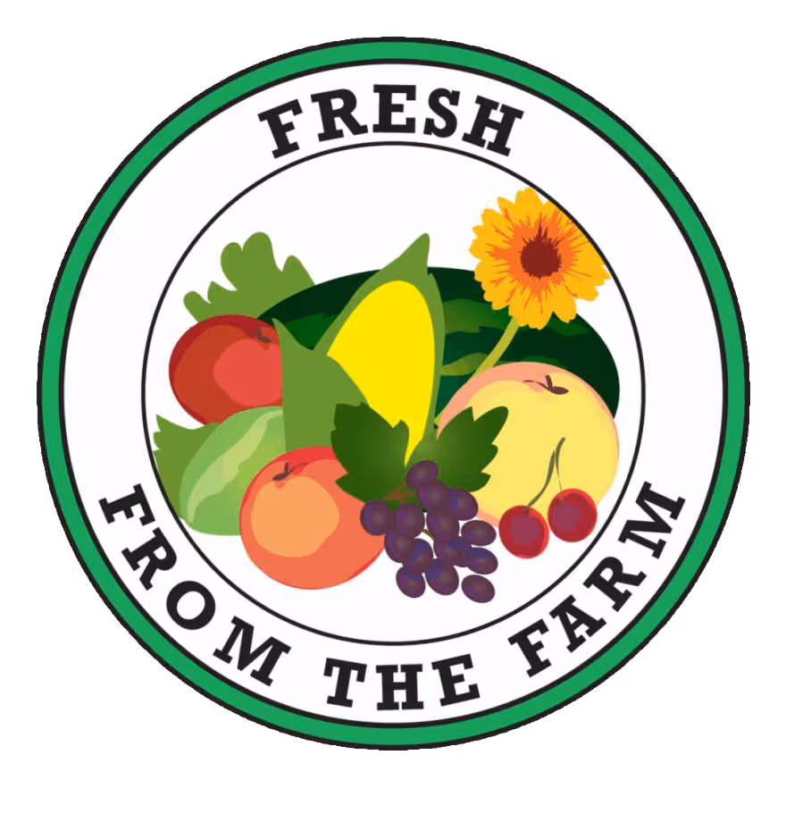 Illustration of produce with text "Fresh from the Farm" surrounding produce them in a circle
