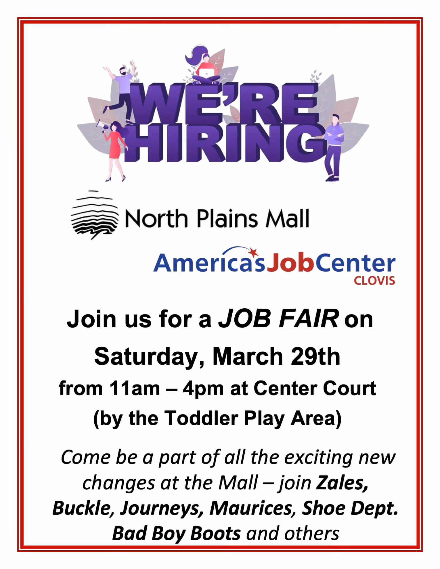 North Plains Mall March 29, 2025 Job Fair flyer
