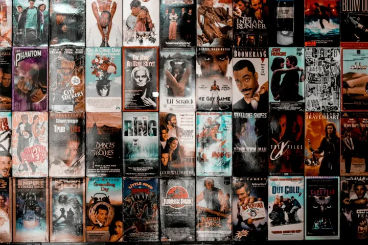 A wall of VHS covers
