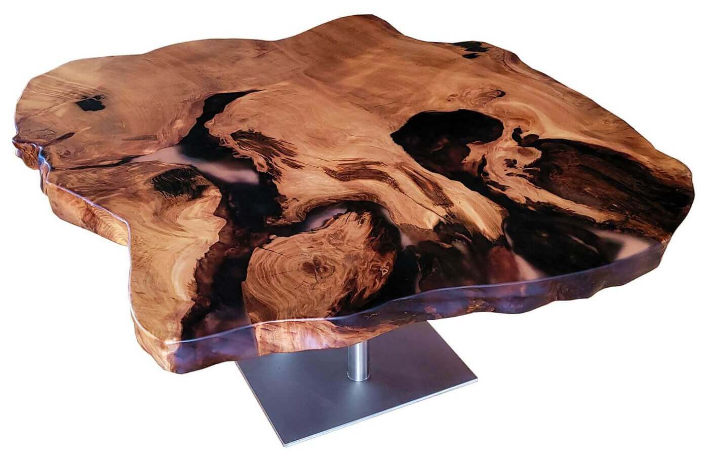 Exclusive designer coffee table with epoxy resin made of Kauri root wood an incomparable unique wooden table with a special table top
