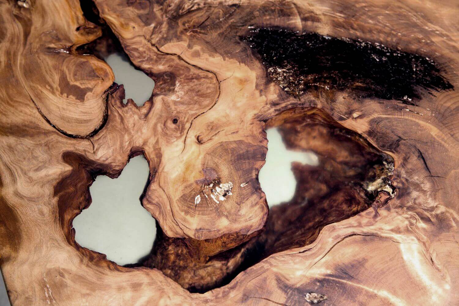 Beautiful solid burl wood table top from modern designer table, fascinating design table with incomparable solid wood table top with epoxy resin