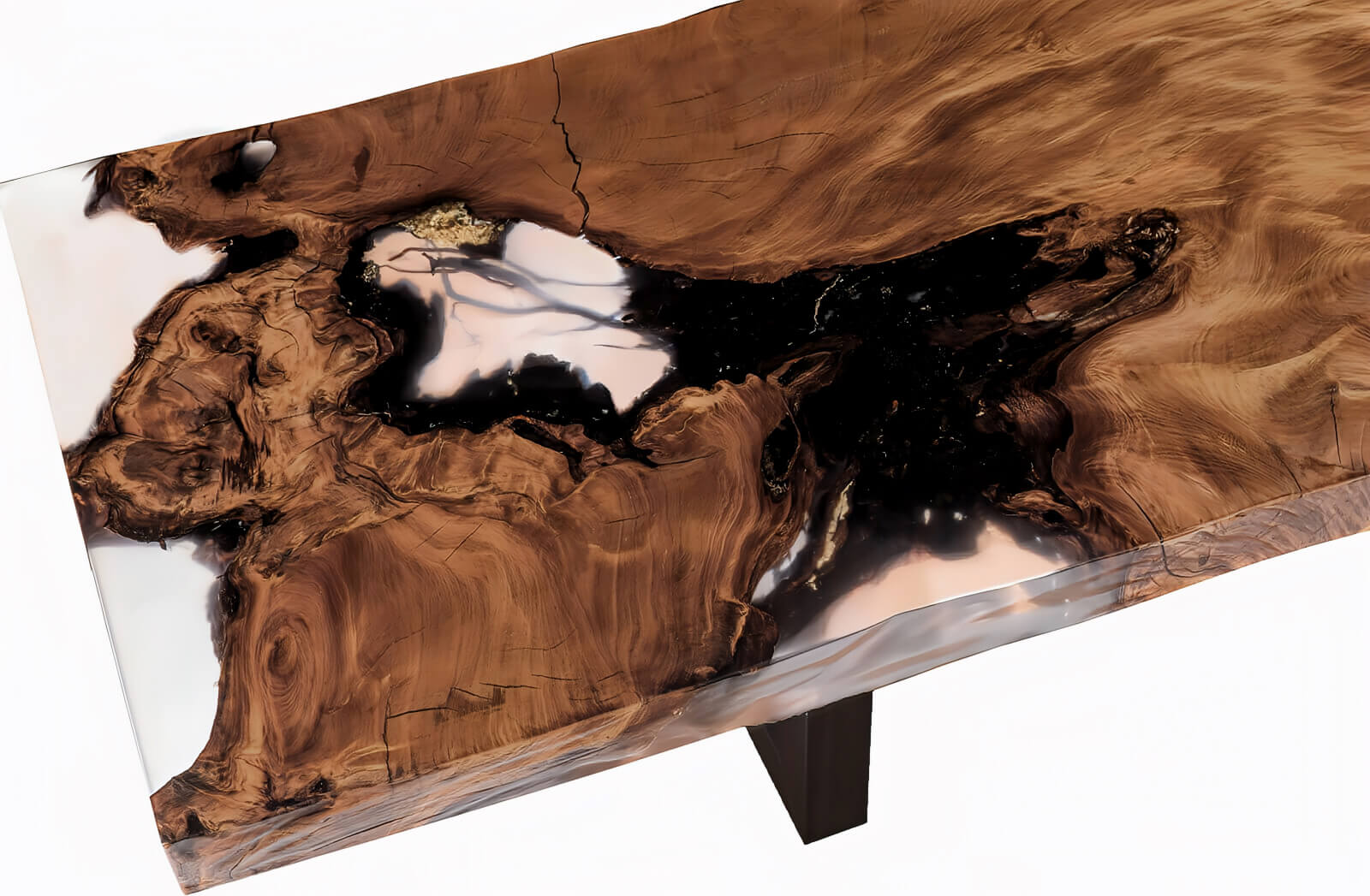 Besondere Tischplatte vom einzigartigen Esstisch aus 47000jährigem Kauri Wurzelholz mit Bernstein in Epoxidharz als Designer-Tisch in Luxemburg