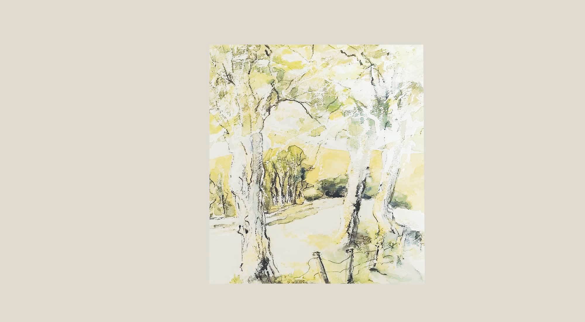 watercolour of trees in spring 