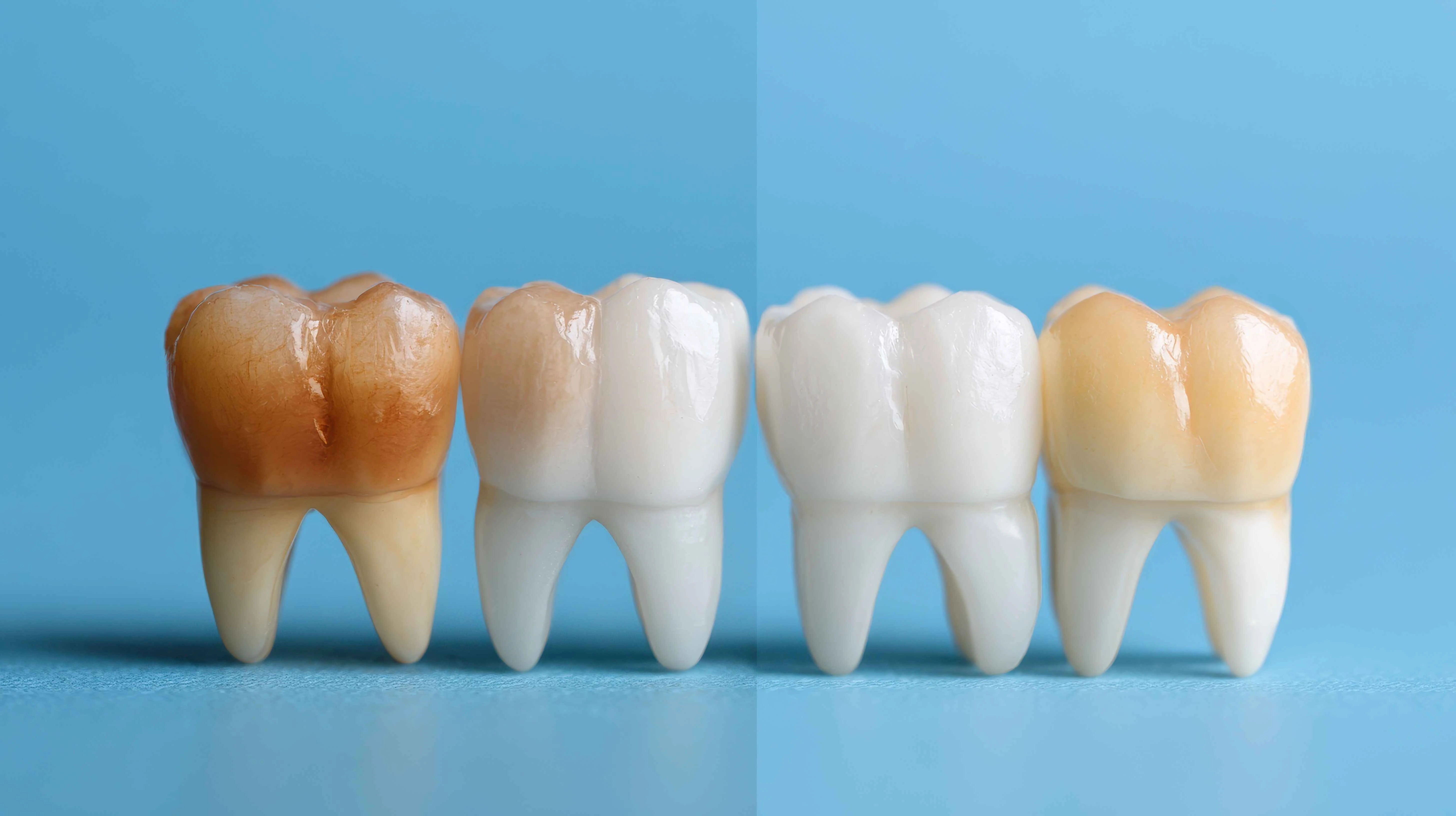 Close-up of teeth with coffee stains, illustrating discoloration and need for whitening