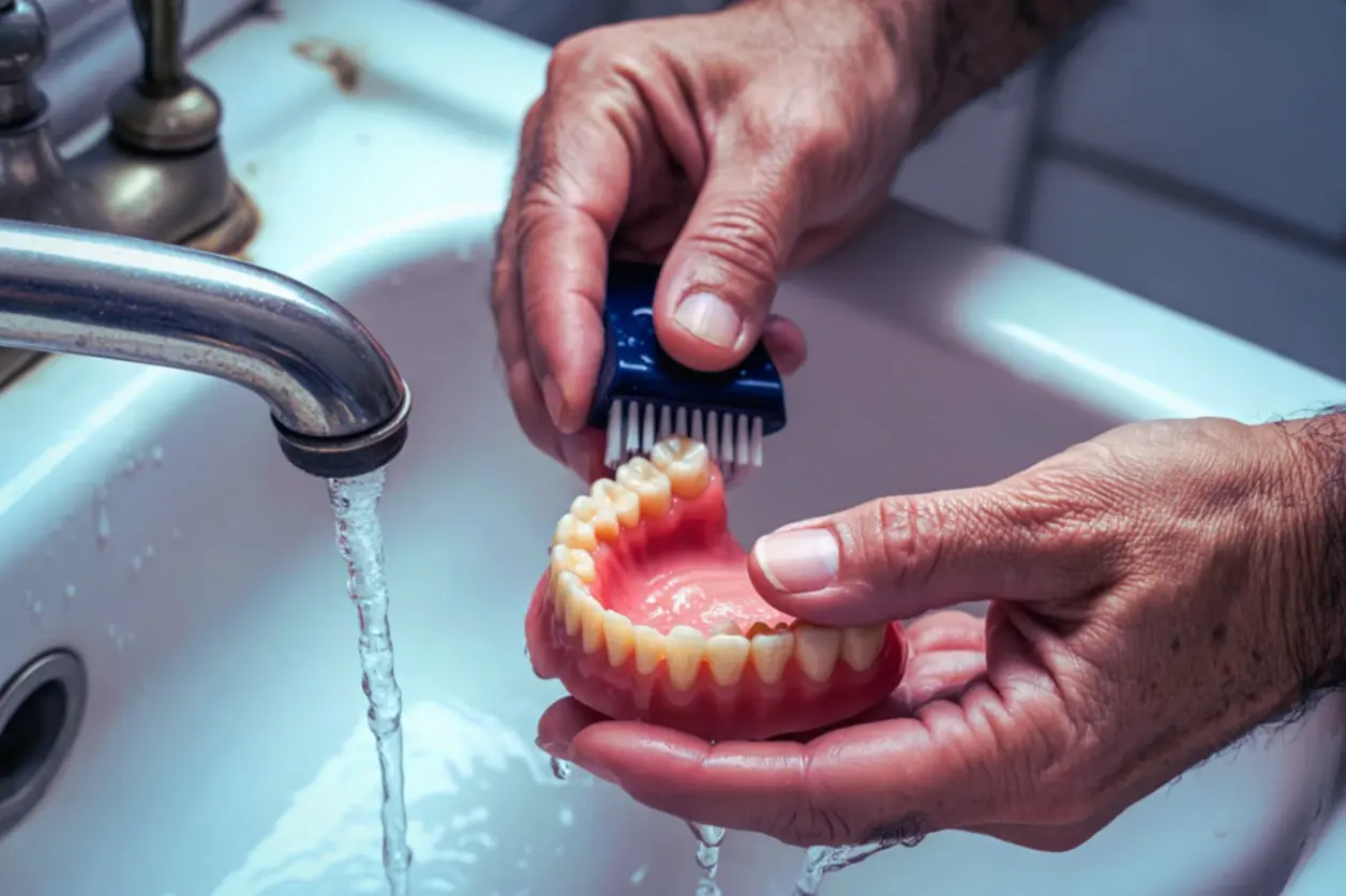 Removable dentures replacing missing teeth, designed to restore smile and basic chewing function