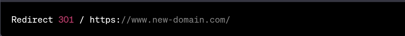 The 301 redirect code for redirecting the whole domain