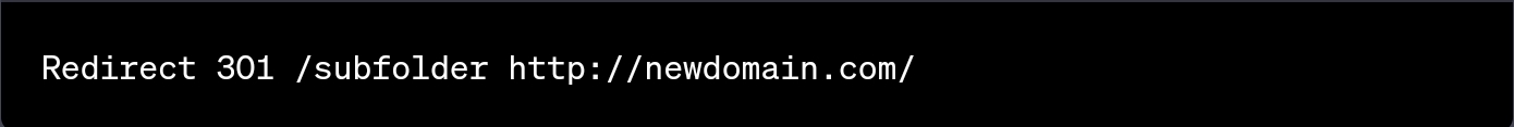 This is the 301 redirect code to redirect a sub-folder to a different domain on Apache servers