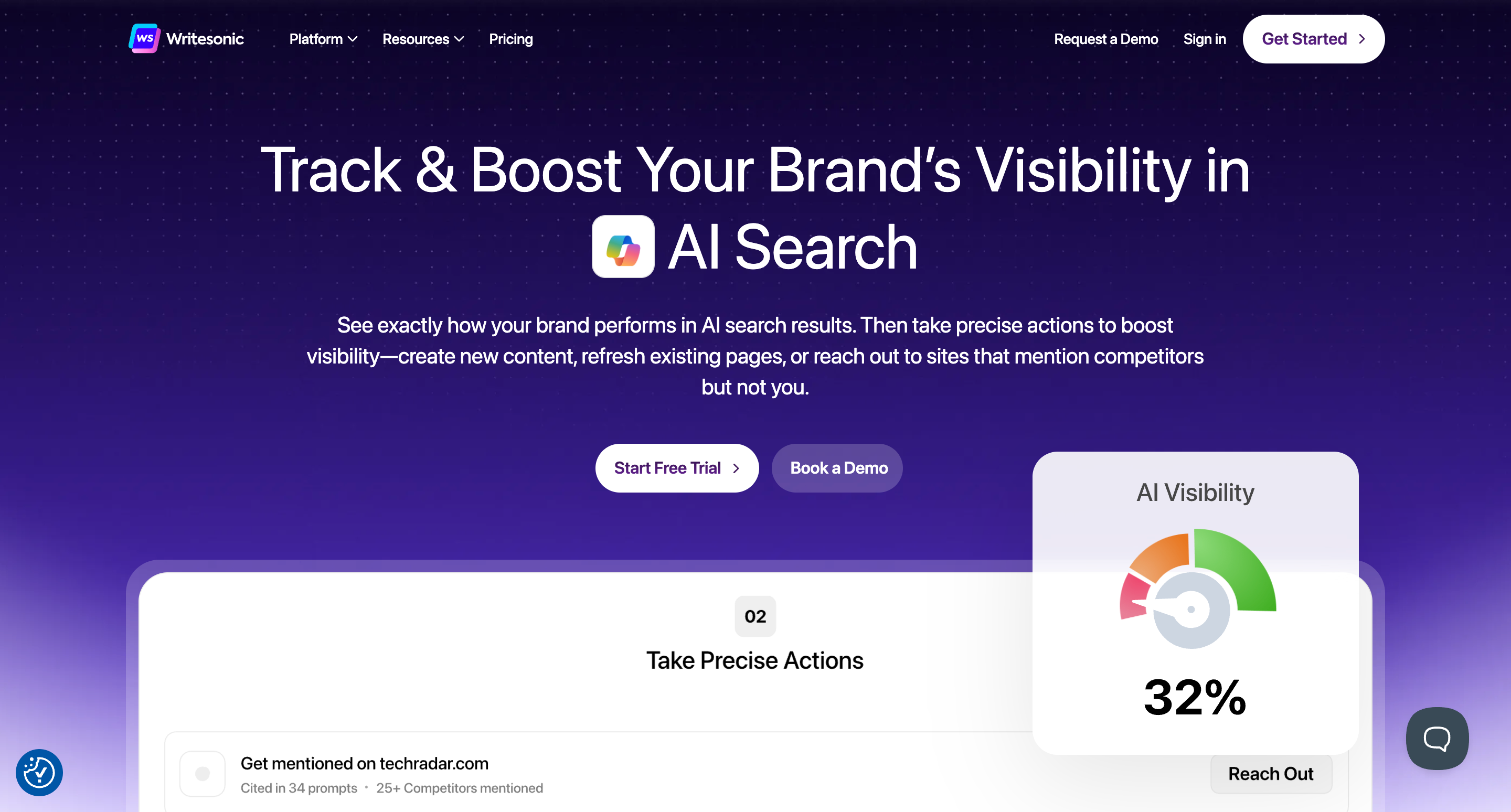 Landing Page of Writesonic