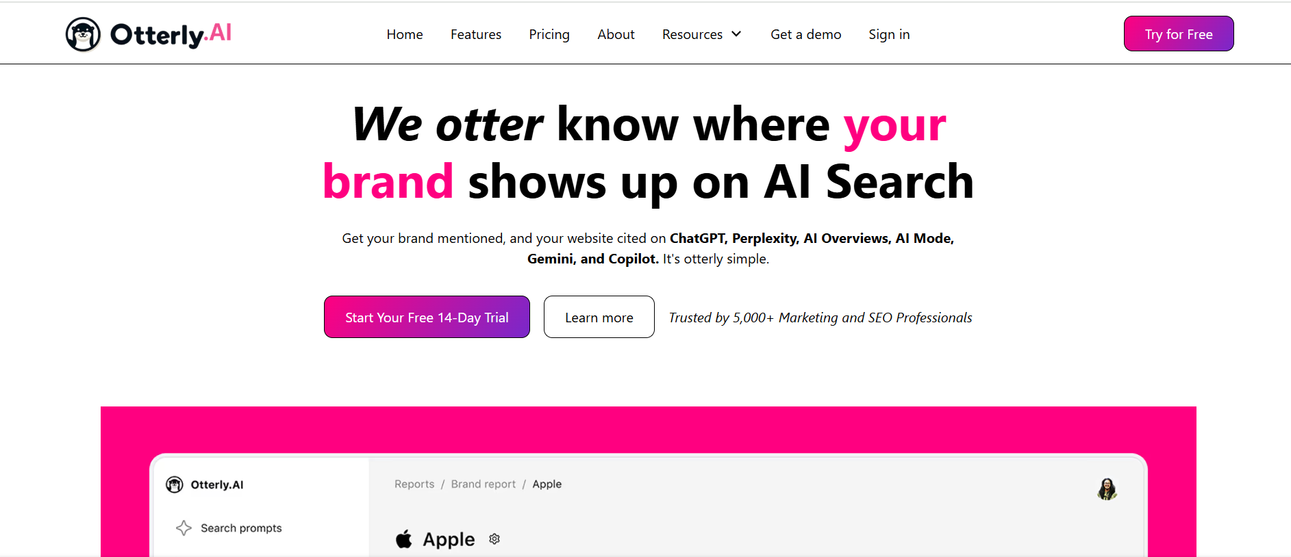 Landing Page of Otterly.ai