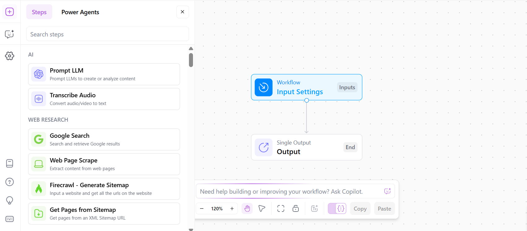 Workflow builder interface in airops