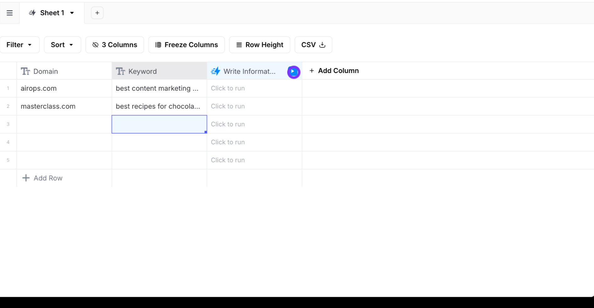 Spreadsheet-style interface in Airops