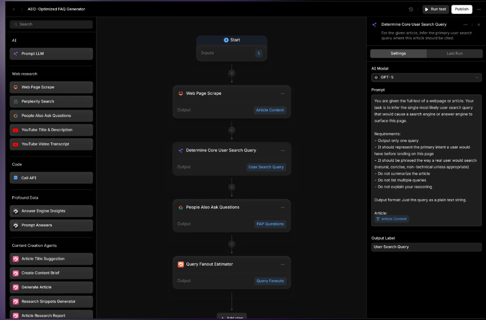 AEO optimized workflow editor 
