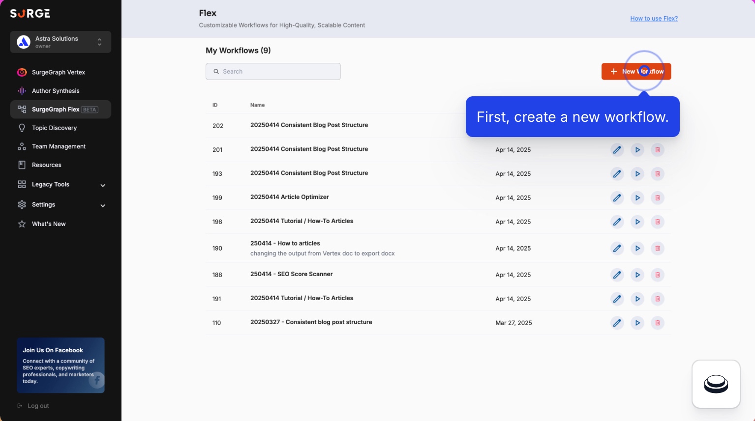 Flex Workflow On SurgeGraph