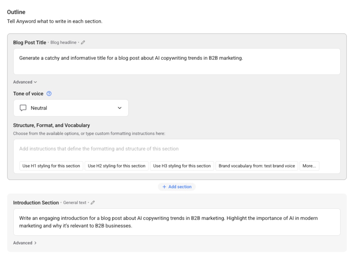 AI Content Creation On Anyword